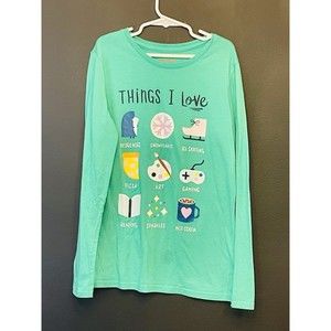 Christmas Long Sleeve Tee “ Things I Love” Girls 10-12 Cat And Jack Green